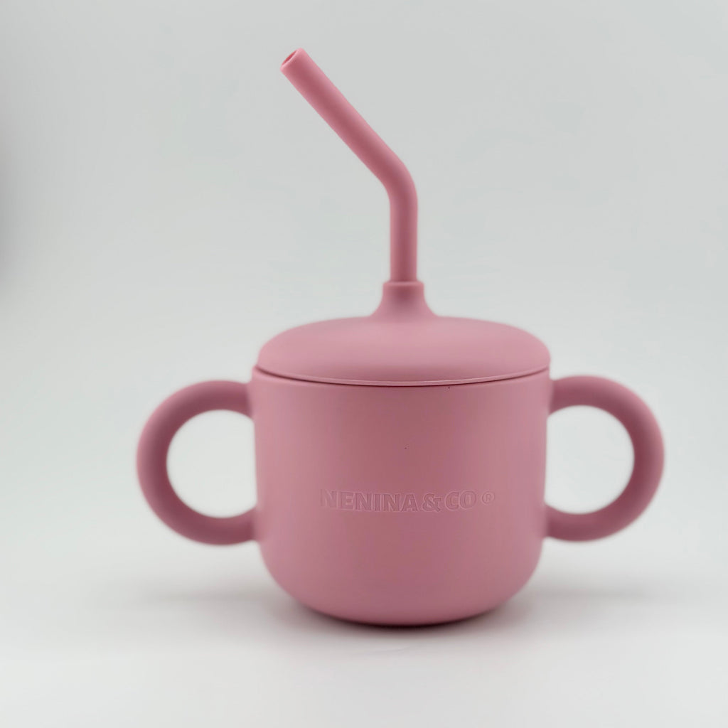 Kit Deluxe Vajilla + Babero BLW Pink 9 Piezas de Silicona orgánica con ventosas Nenina & Co