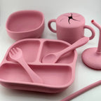 Kit Deluxe Vajilla + Babero BLW Pink 9 Piezas de Silicona orgánica con ventosas Nenina & Co