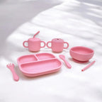 Kit Deluxe Vajilla + Babero BLW Pink 9 Piezas de Silicona orgánica con ventosas Nenina & Co