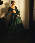 Dark Jade Green Organza Lehenga Set By KYNAH, Luxury Indian Fashion & Bridal Wear