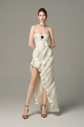 Lunara Thigh-High Slit Asymmetrical And Draped Maxi Dress White
