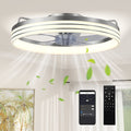Ceiling Fans with Lights and Remote & App Control, 50 cm Modern LED Ceiling Fan Light with 3 Colour Temperatures, 6 Speed, Timer, Dimmable, Quiet Reversible DC Motor, for Bedroom, Silver Tone