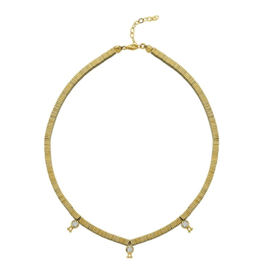 Verta Gold Hematite Collar Necklace with Crystal Charms