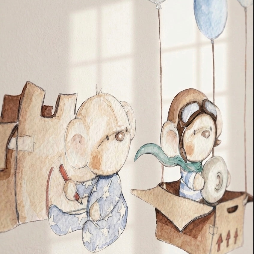 Vinilo Decorativo Infantil - una caja y globos UNA CAJA