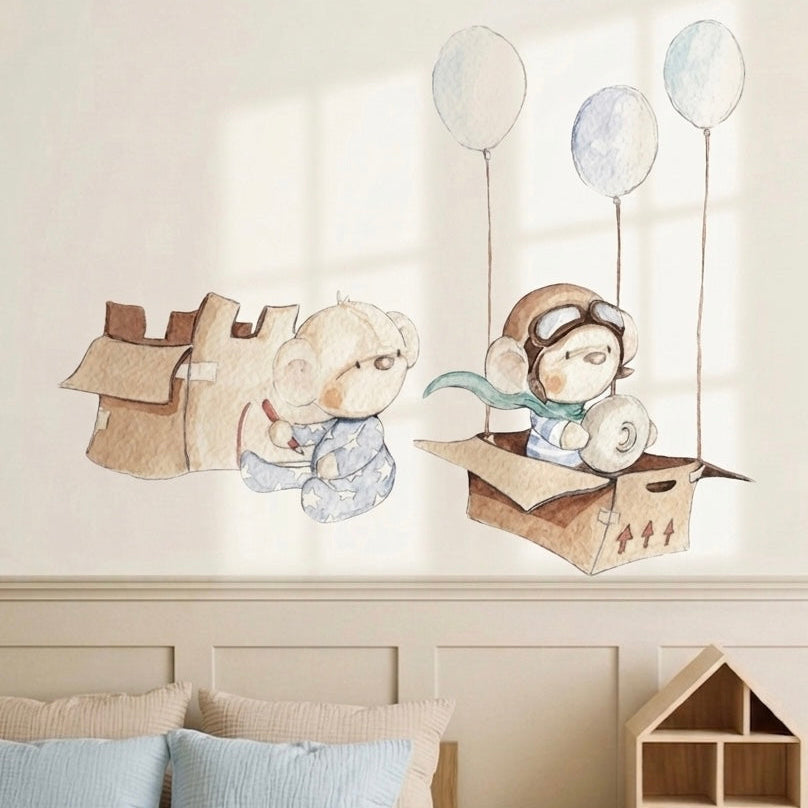 Vinilo Decorativo Infantil - una caja y globos UNA CAJA