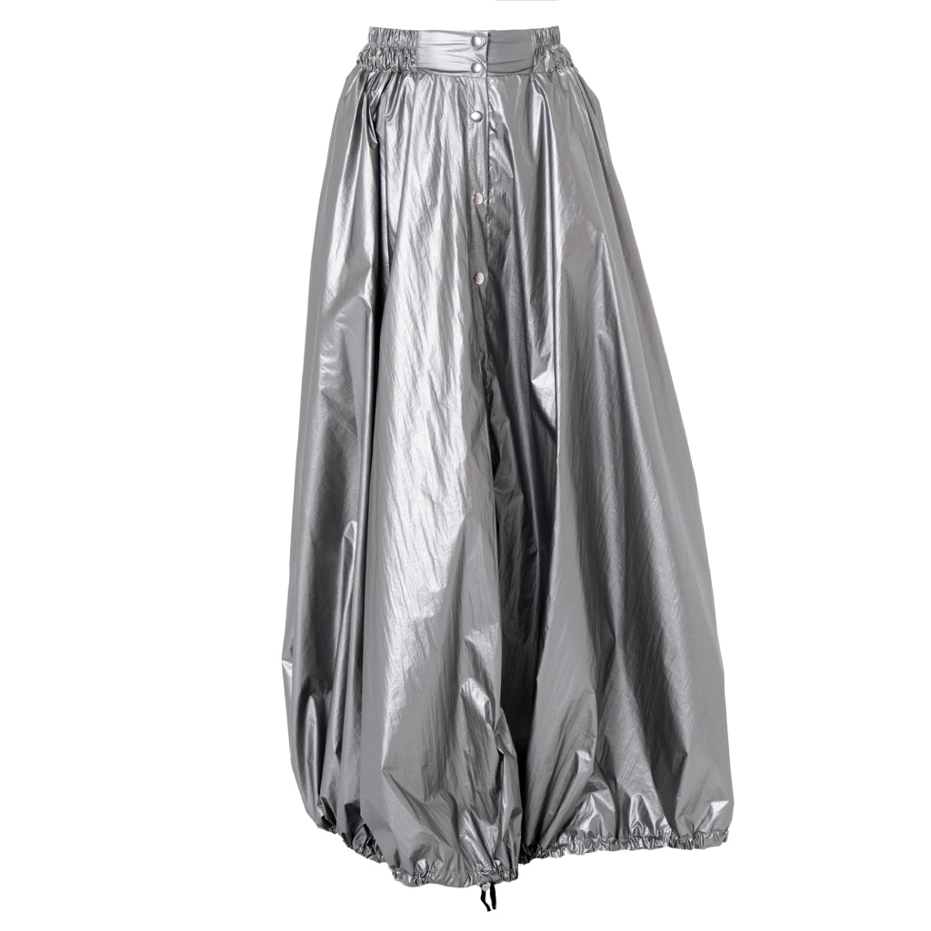 Voluminous Maxi Skirt with Adjustable Hem In Silver | PR Sample