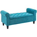 50 Inches Tufted Storage Ottoman, End of Bed Bench w/ Rolled Arms & Wood Legs, Teal