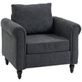 Vintage Accent Chair with Rolled Arms Rubber Wood Legs, Dark Grey
