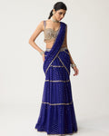 Persian Blue Multi-Tier Mirror Sari Set By KYNAH, Luxury Indian Fashion & Bridal Wear