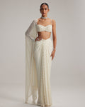 Pearl White Dense Drop Draped Skirt Set By KYNAH, Luxury Indian Fashion & Bridal Wear
