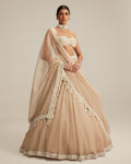 Light Beige Organza Mirror And Pearl Lehenga Set By KYNAH, Luxury Indian Fashion & Bridal Wear