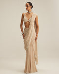 Light Beige Draped Sari Set By KYNAH, Luxury Indian Fashion & Bridal Wear