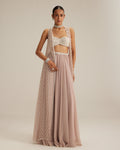 Ash Pink Pearl Drop Jacket Skirt Set By KYNAH, Luxury Indian Fashion & Bridal Wear