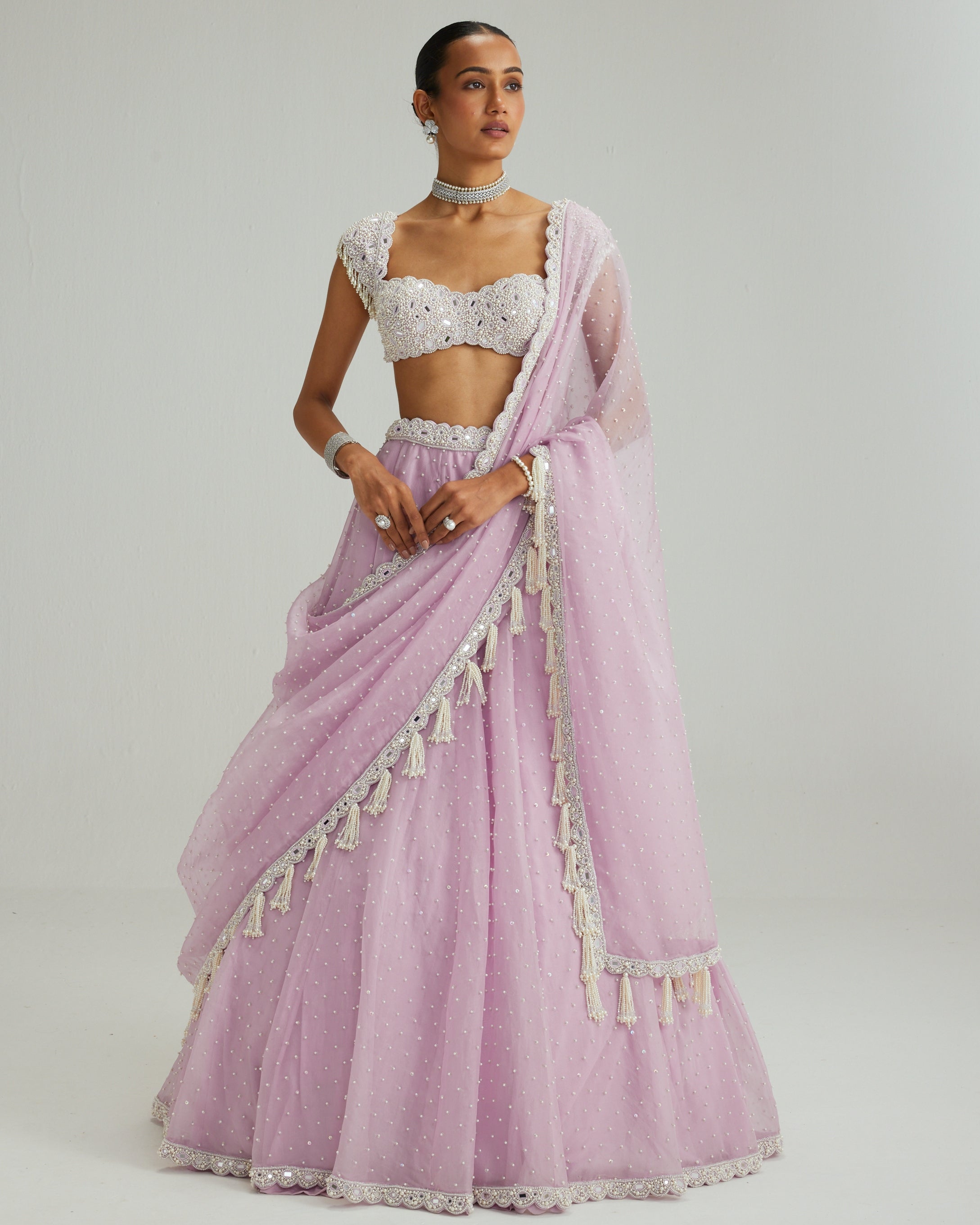 Lavender Mirror And Pearl Lehenga Set By KYNAH, Luxury Indian Fashion & Bridal Wear