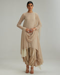 Light Beige Pearl Kurta With Stole Set By KYNAH, Luxury Indian Fashion & Bridal Wear