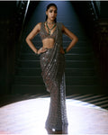 Metallic Grey Draped Sari Set By KYNAH, Luxury Indian Fashion & Bridal Wear