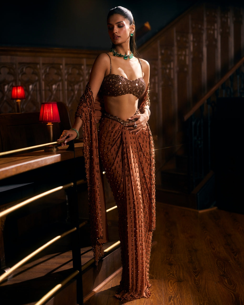 Metallic Copper Single Drop Sari Set By KYNAH, Luxury Indian Fashion & Bridal Wear