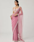 Onion Pink Pearl Scattered Net Sari Set By KYNAH, Luxury Indian Fashion & Bridal Wear