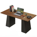 63-inch Industrial Computer Desk with Trapezoid Frame, Light Walnut and Black