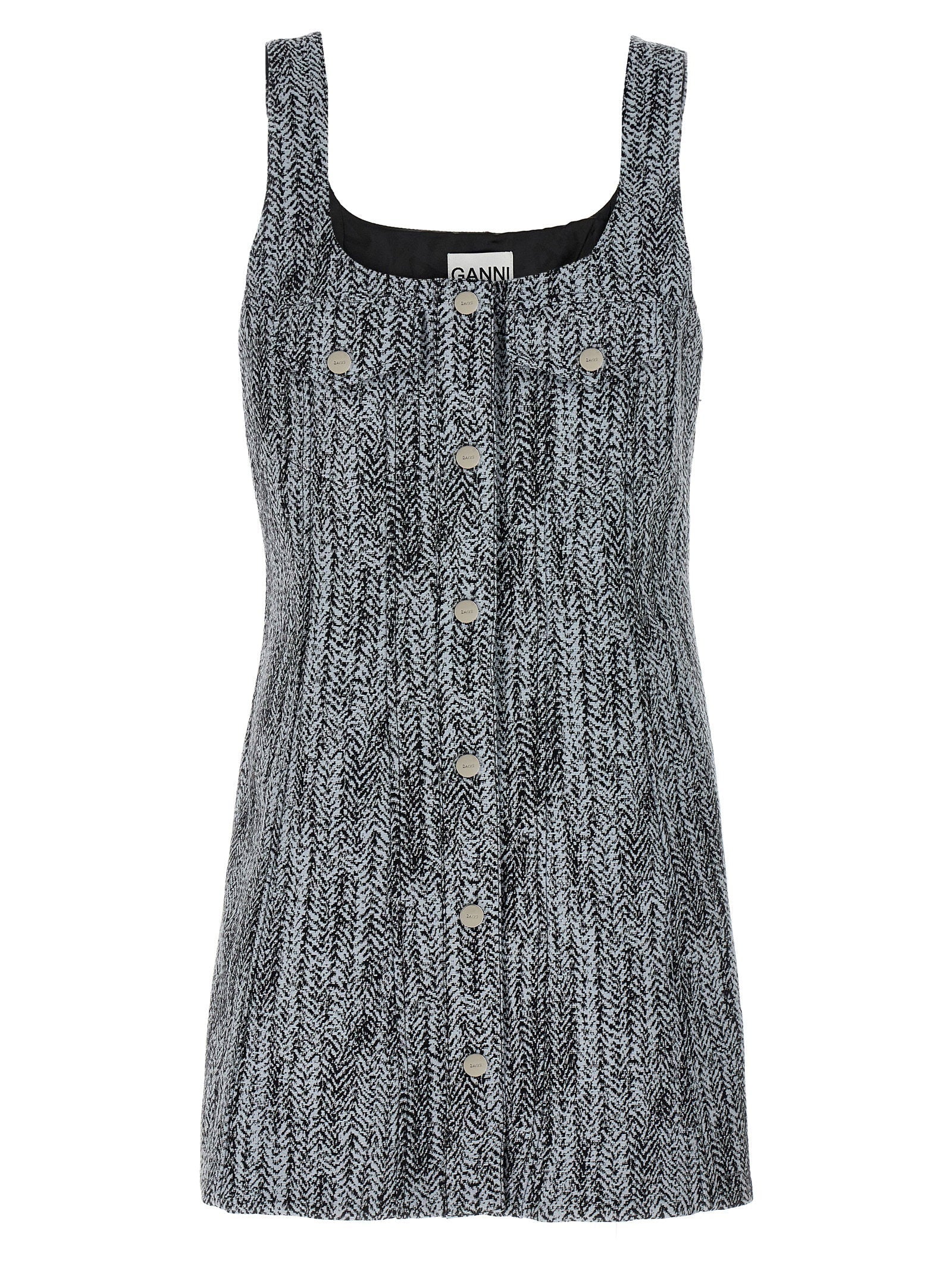 Ganni Cotton Tweed Mini Dress — Gray