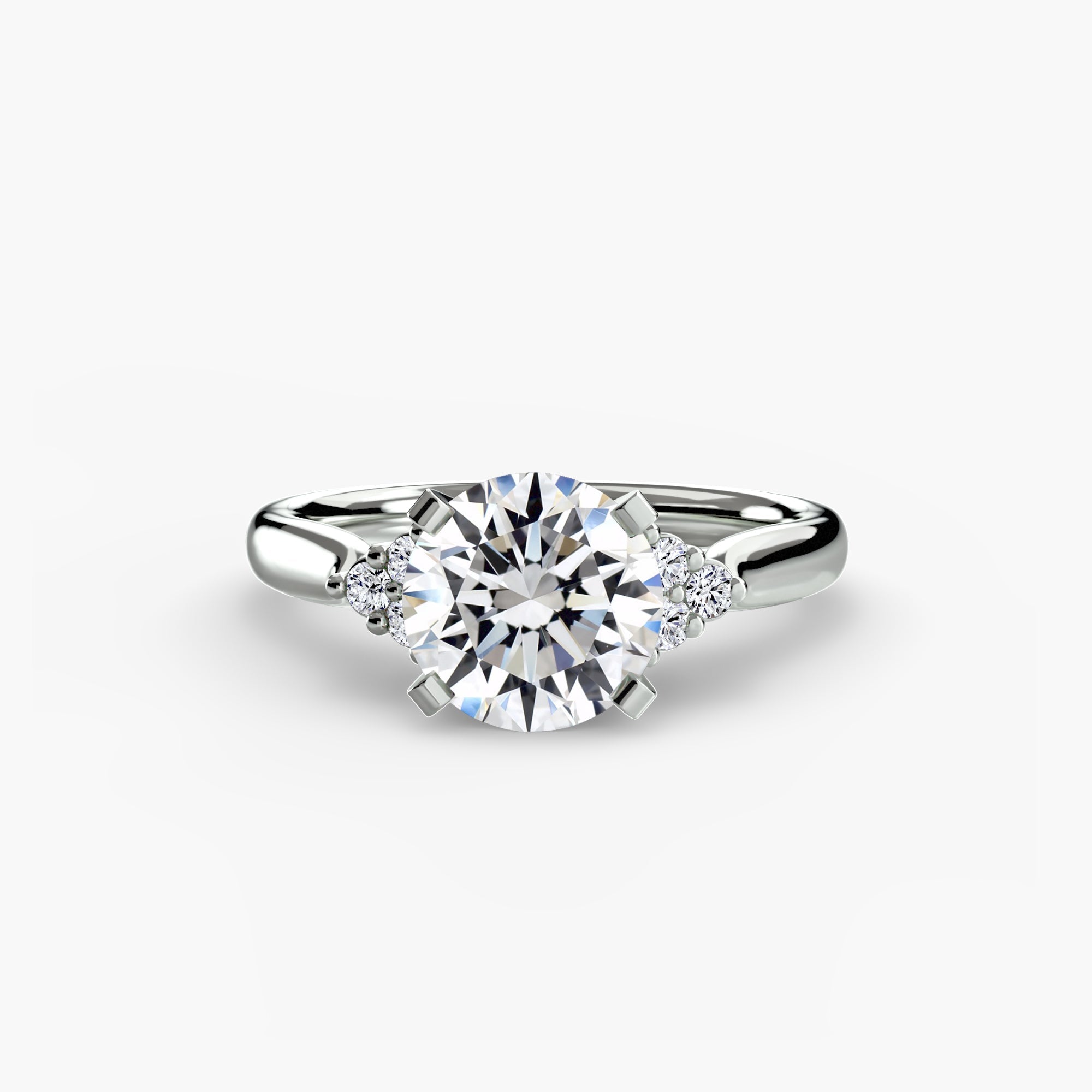 Double Prong Cluster Shoulder Solitaire Ring