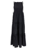 Ganni Smocked Viscose Dress — Black