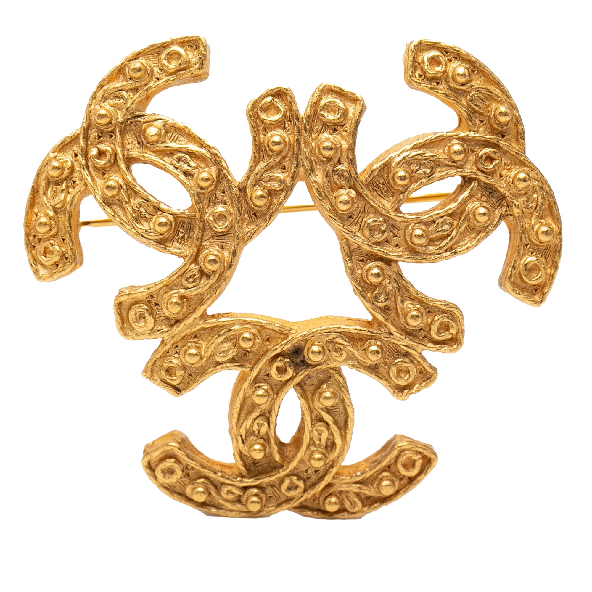 Gold Plated Triple CC Brooch