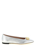 Valentino Garavani Laminated Leather Ballet Flat — Silver