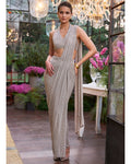 Dusty Mauve Lamé Back Knot Blouse & Sari Drape Skirt Set By KYNAH, Luxury Indian Fashion & Bridal Wear