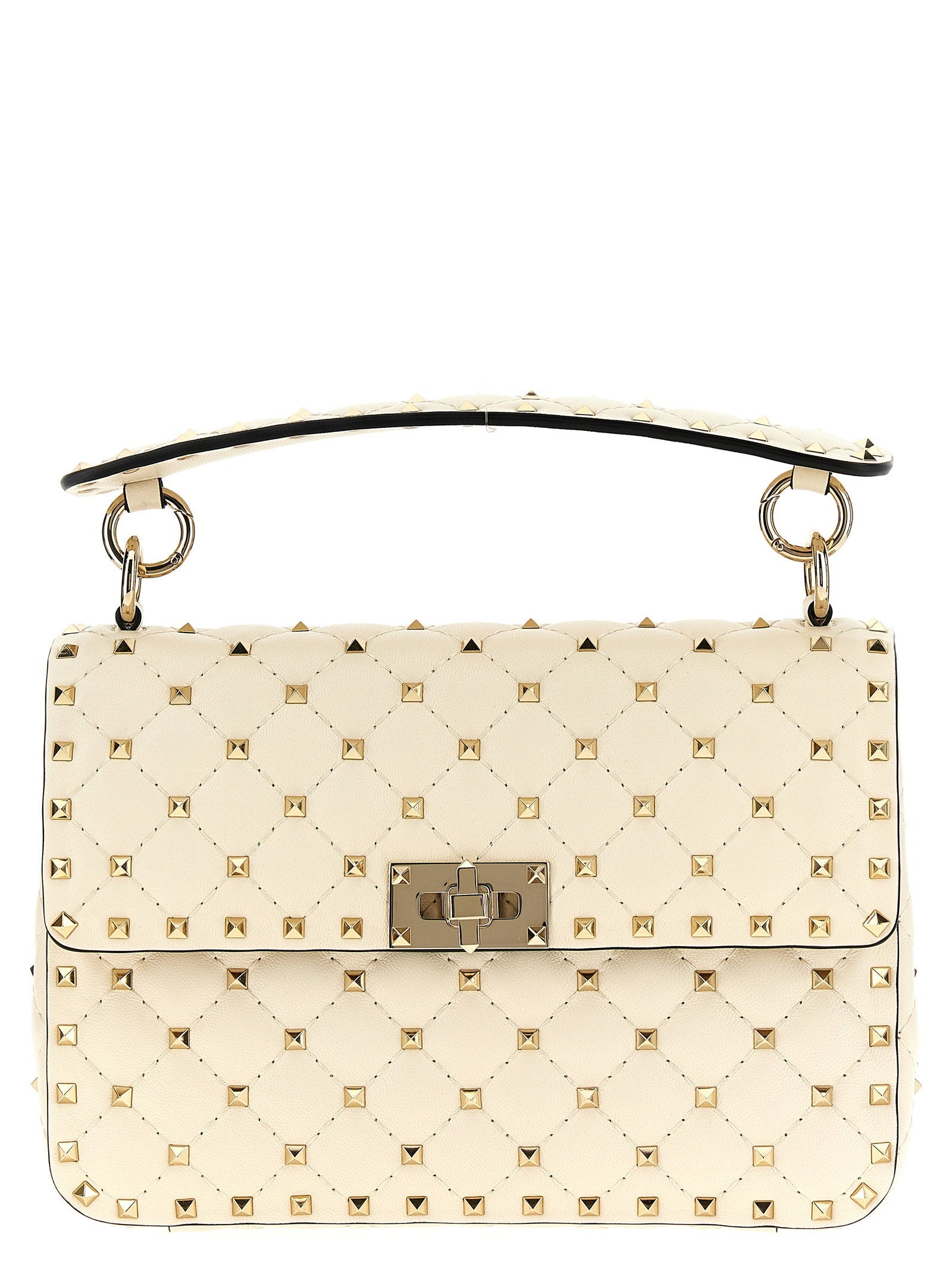 Valentino Garavani Rockstud Spike Shoulder Bag — Cream