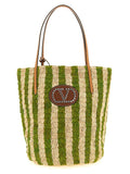 Valentino Garavani Striped Raffia Tote Bag — Green