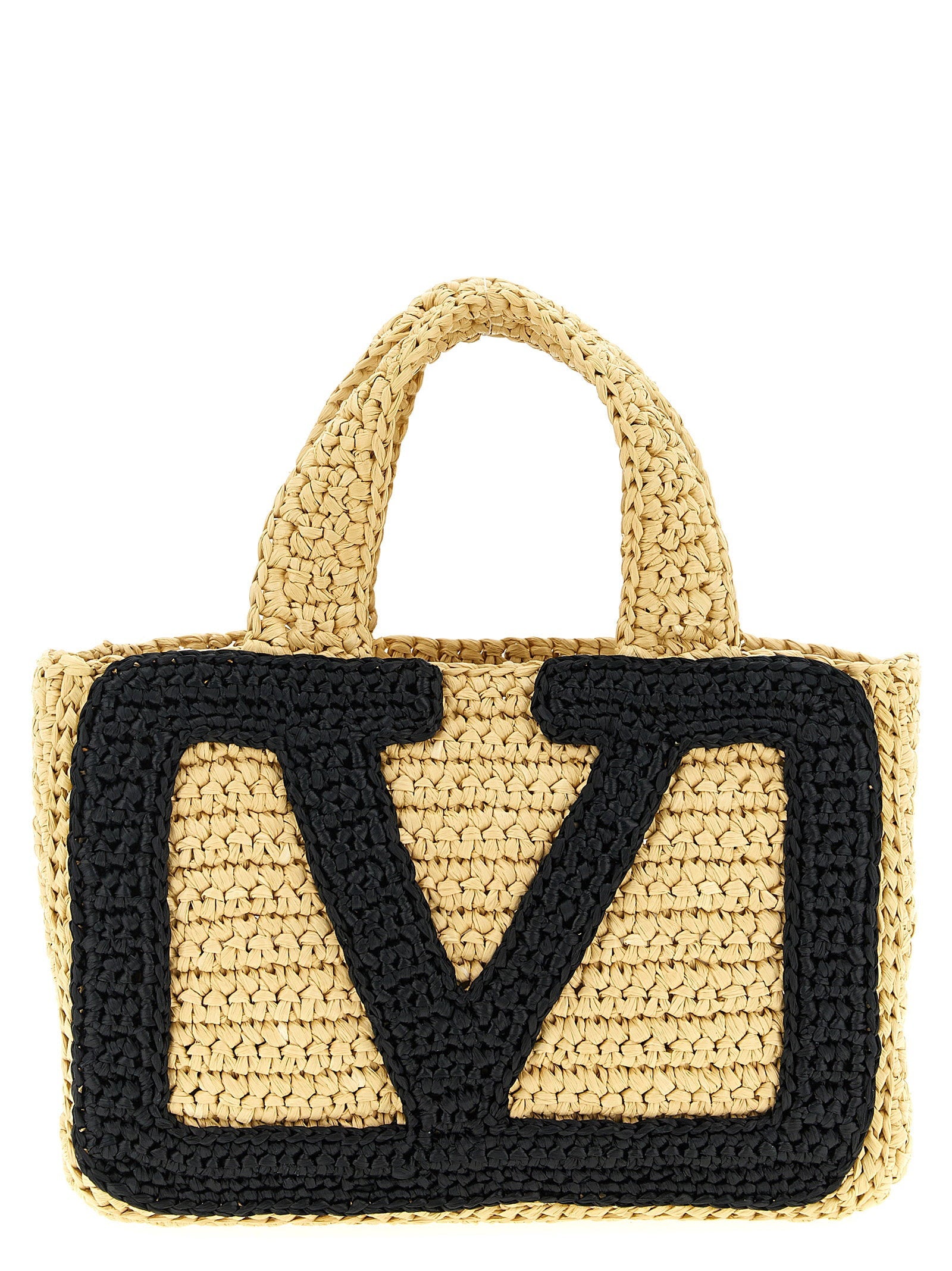 Valentino Garavani Crochet Raffia Tote Bag — Natural