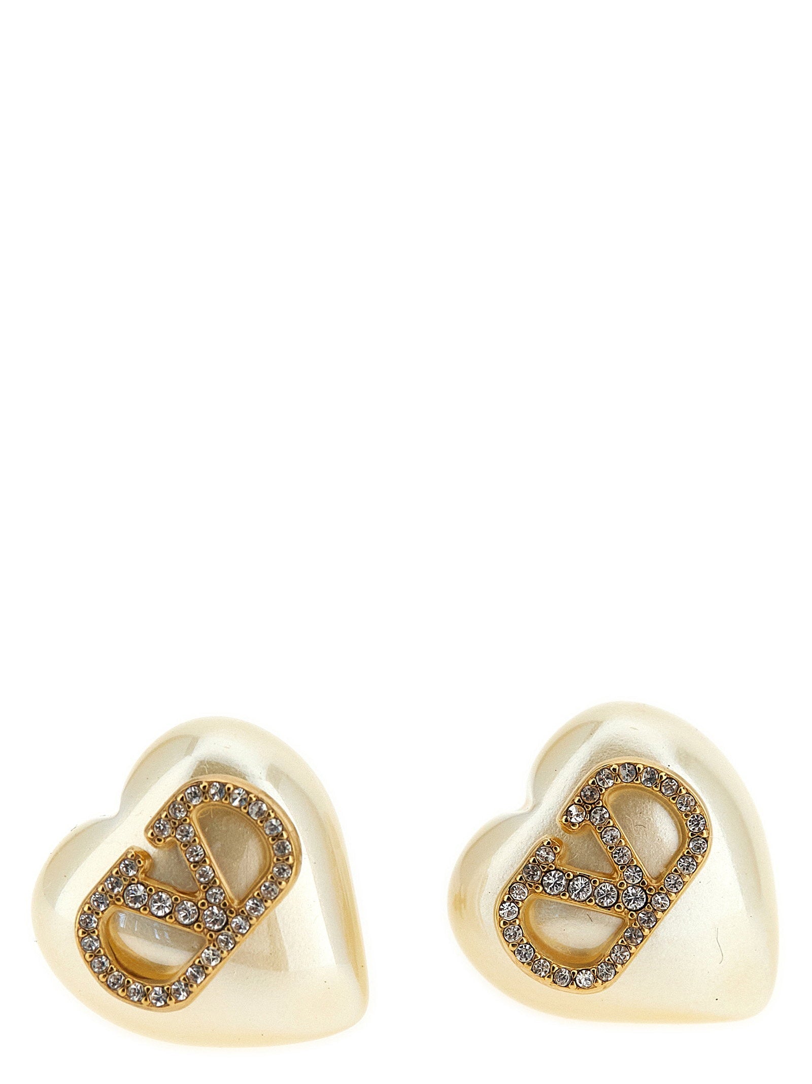 Valentino Garavani VLogo Heart Stud Earrings — cream