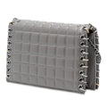 Small Lambskin Chocolate Bar CC Piercing Studded Chain Flap