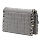 Small Lambskin Chocolate Bar CC Piercing Studded Chain Flap