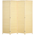 4 Panel Folding Room Divider, Freestanding Partition Separator Screen, 180 x 180cm, Natural