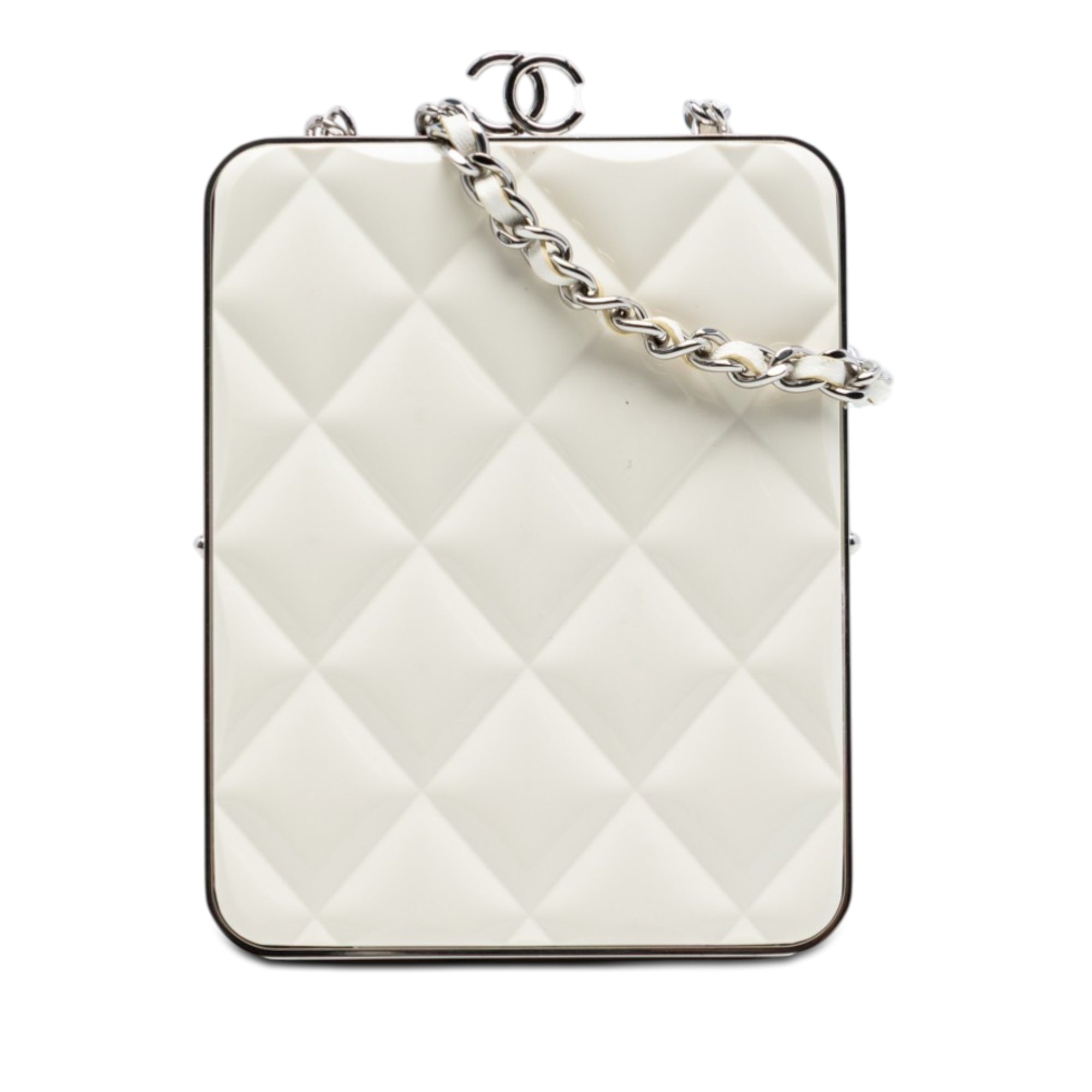 Lambskin and Acrylic Kiss Clutch with Chain