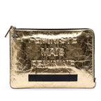 Metallic Crinkled Calfskin Feministe Mais Feminine Pouch