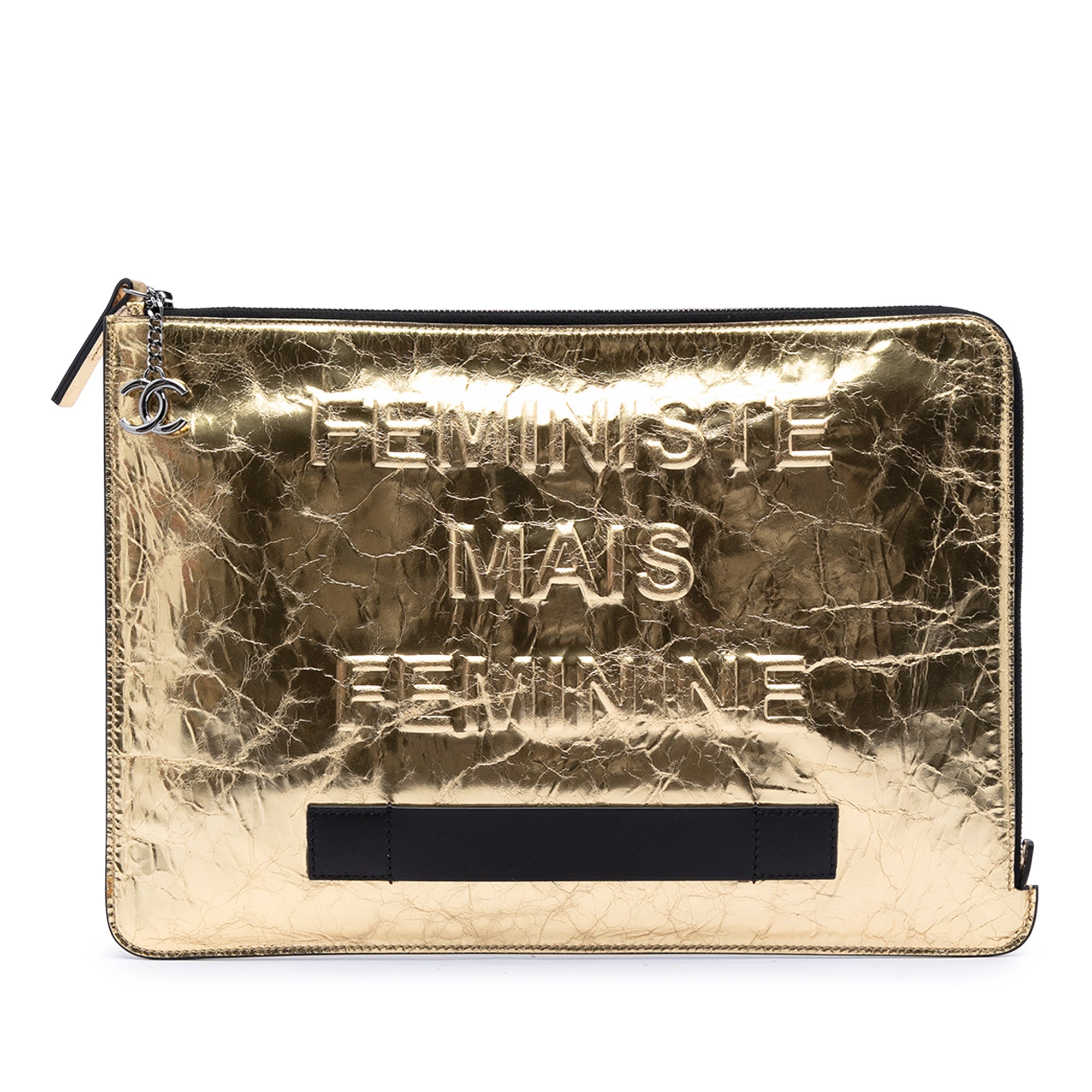 Metallic Crinkled Calfskin Feministe Mais Feminine Pouch