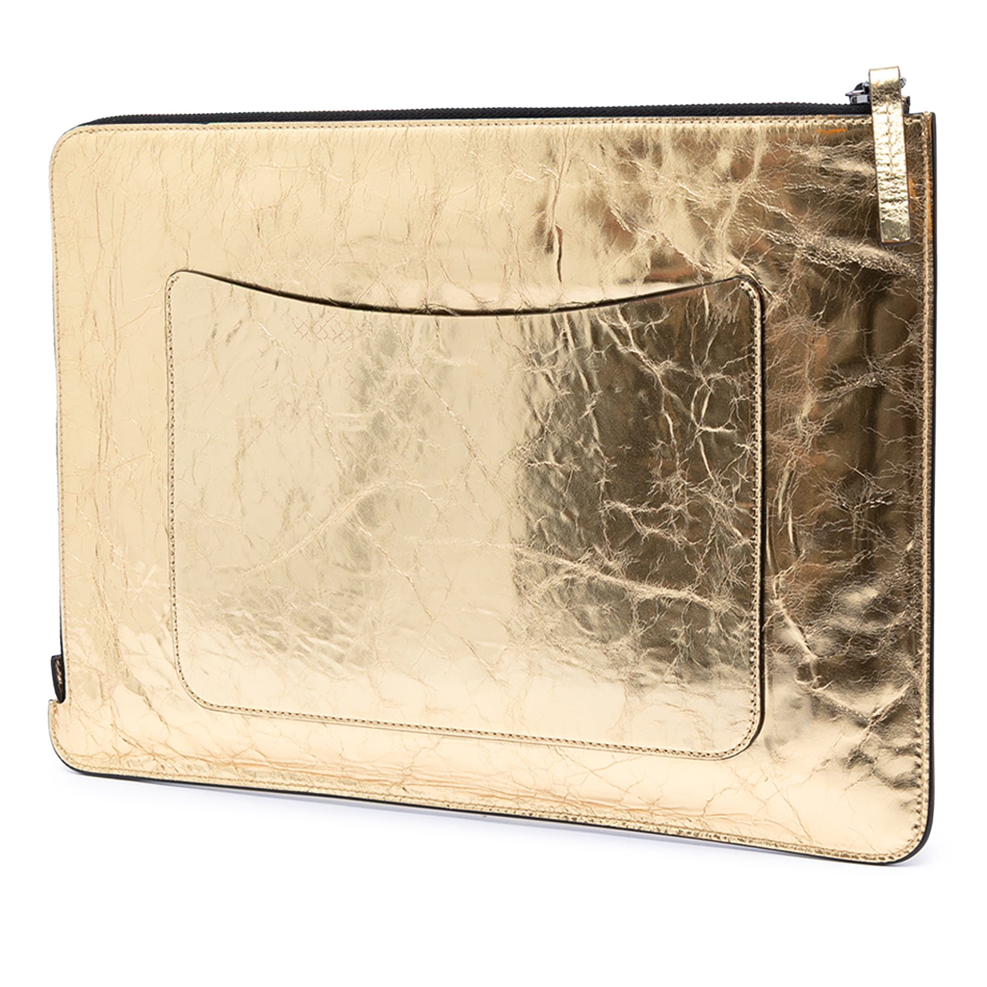 Metallic Crinkled Calfskin Feministe Mais Feminine Pouch