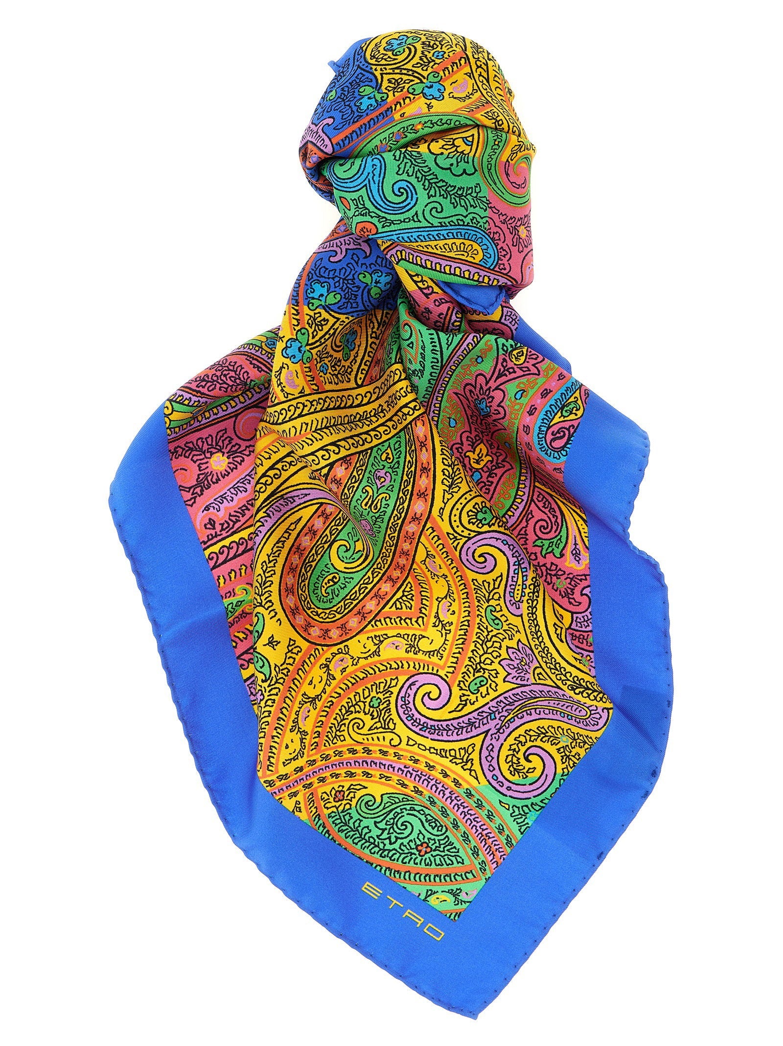 Etro Floral Paisley Silk Twill Scarf — Blue