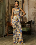 Ivory Printed And Highlighted Sharara Pants Sari Set By KYNAH, Luxury Indian Fashion & Bridal Wear