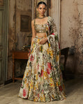 Light Gold Embellished Blouse And Highlighted Lehenga Set By KYNAH, Luxury Indian Fashion & Bridal Wear
