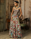 Slate Grey Printed And Highlighted Corset Gown By KYNAH, Luxury Indian Fashion & Bridal Wear