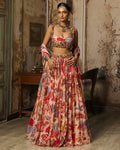 Blush Pink Stone Embroidered Blouse With Printed Lehenga Set By KYNAH, Luxury Indian Fashion & Bridal Wear