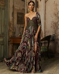 Plum Printed And Embroidered Drape Gown Sari By KYNAH, Luxury Indian Fashion & Bridal Wear