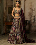 Plum Printed And Highlighted Lehenga Set By KYNAH, Luxury Indian Fashion & Bridal Wear