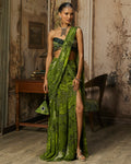 Pear Green Pre-Draped Slit Sari Set By KYNAH, Luxury Indian Fashion & Bridal Wear