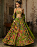Pear Green Printed And Highlighted Lehenga Set By KYNAH, Luxury Indian Fashion & Bridal Wear