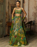 Pear Green Printed And Highlighted Mermaid Skirt Set By KYNAH, Luxury Indian Fashion & Bridal Wear